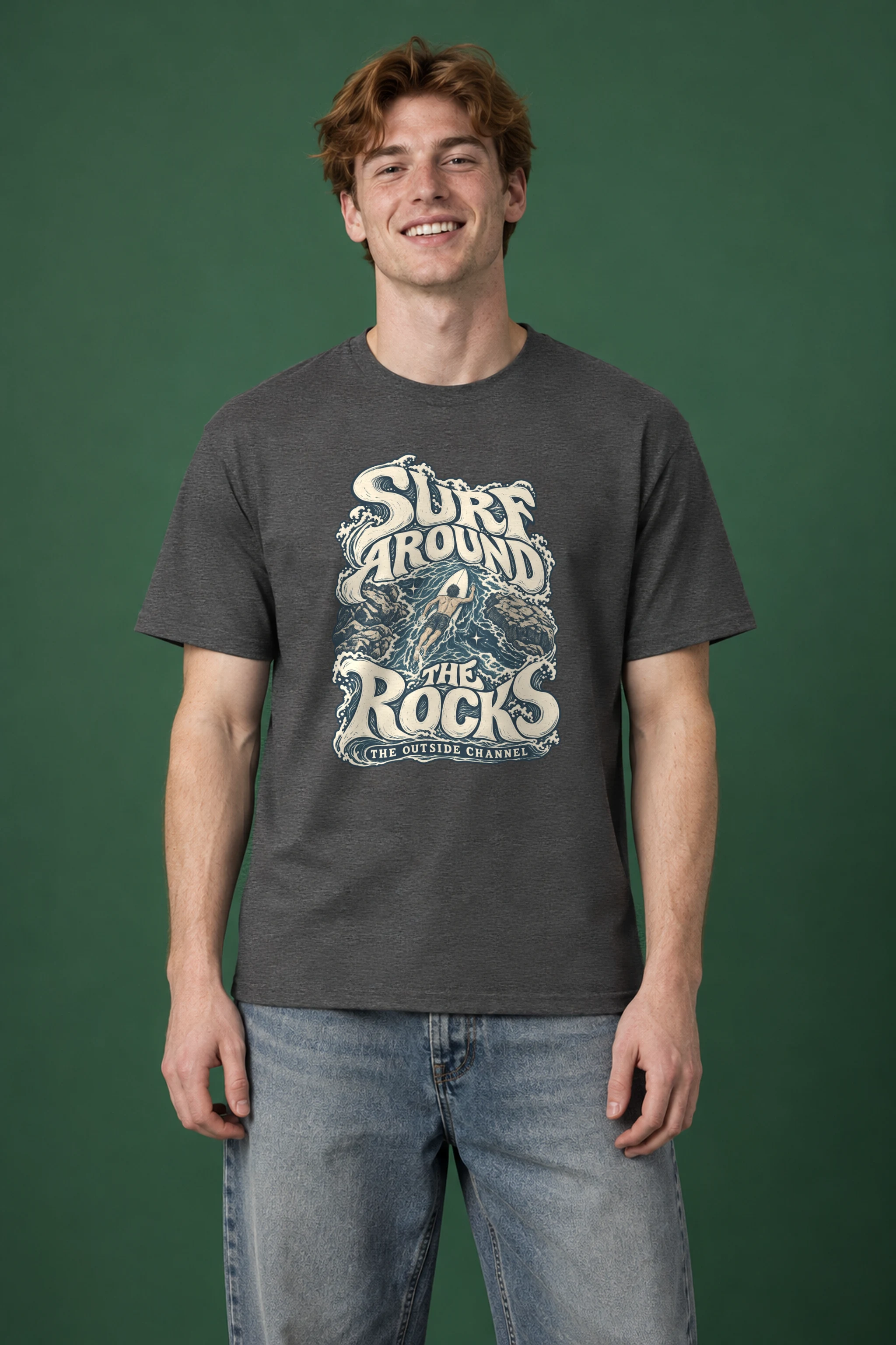 "Surf Around the Rocks" Heavyweight Unisex Crewneck T-shirt