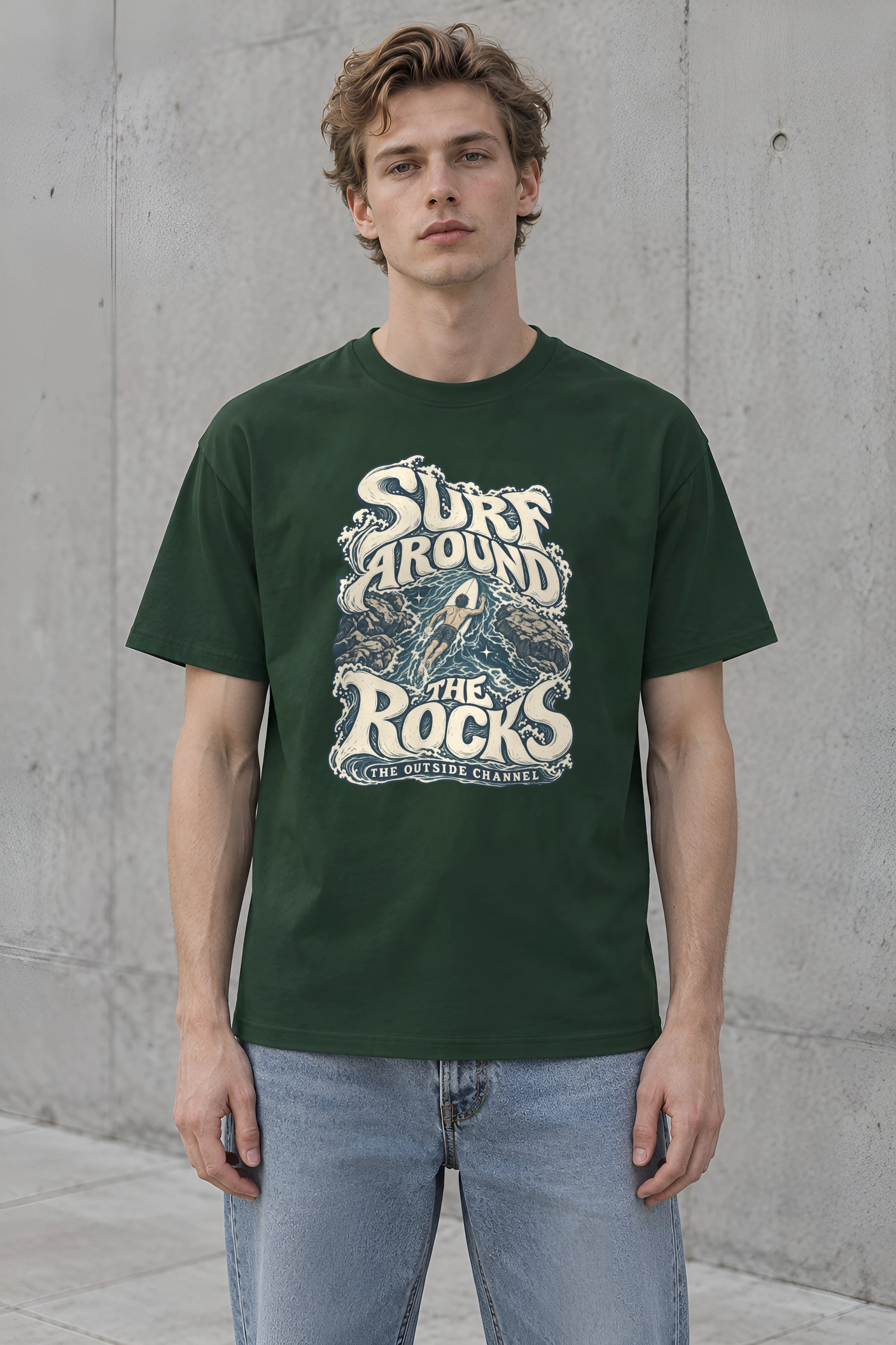 "Surf Around the Rocks" Heavyweight Unisex Crewneck T-shirt