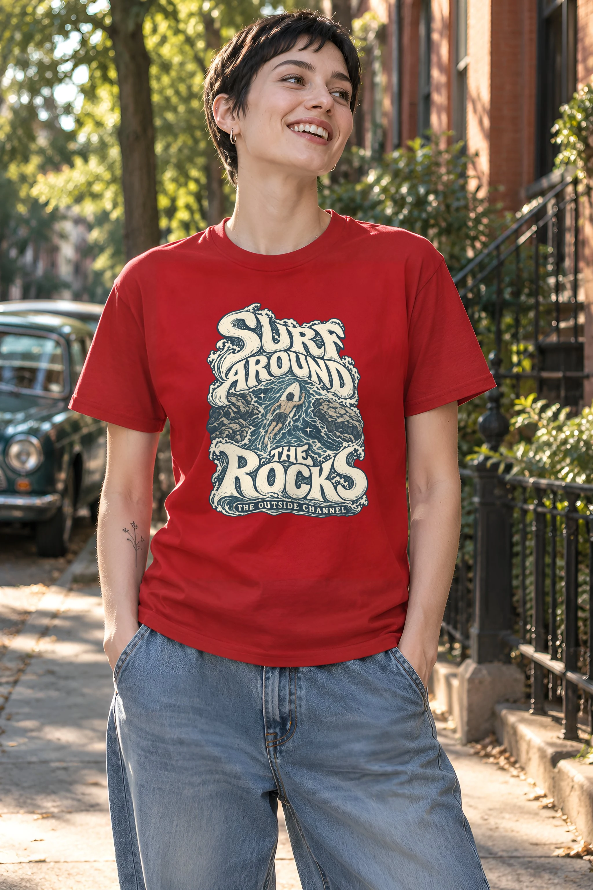 "Surf Around the Rocks" Heavyweight Unisex Crewneck T-shirt