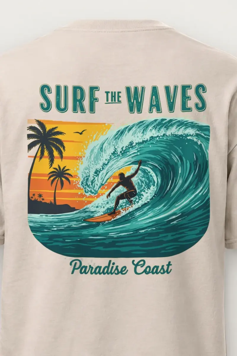 "Surf The Waves" Heavyweight Unisex Crewneck T-shirt