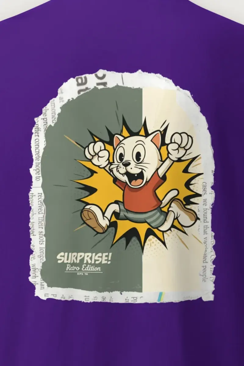 "Surprise Retro Cat" Heavyweight Unisex Crewneck T-shirt