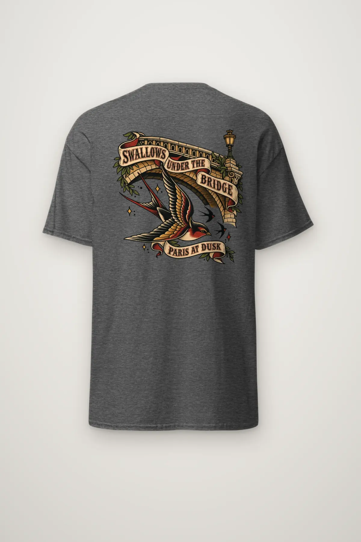 "Swallows Under The Bridge Paris At Dusk" Heavyweight Unisex Crewneck T-shirt