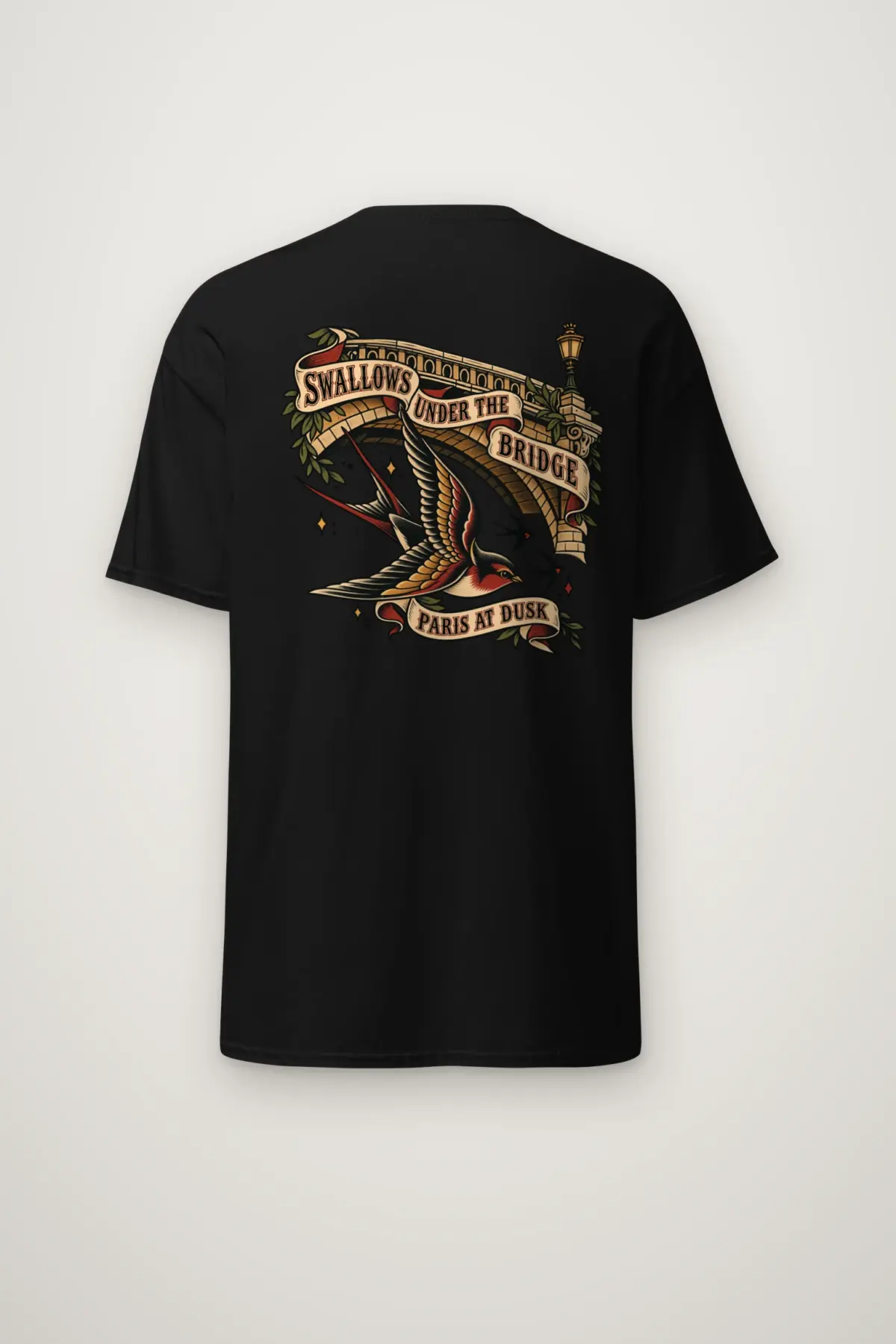 "Swallows Under The Bridge Paris At Dusk" Heavyweight Unisex Crewneck T-shirt
