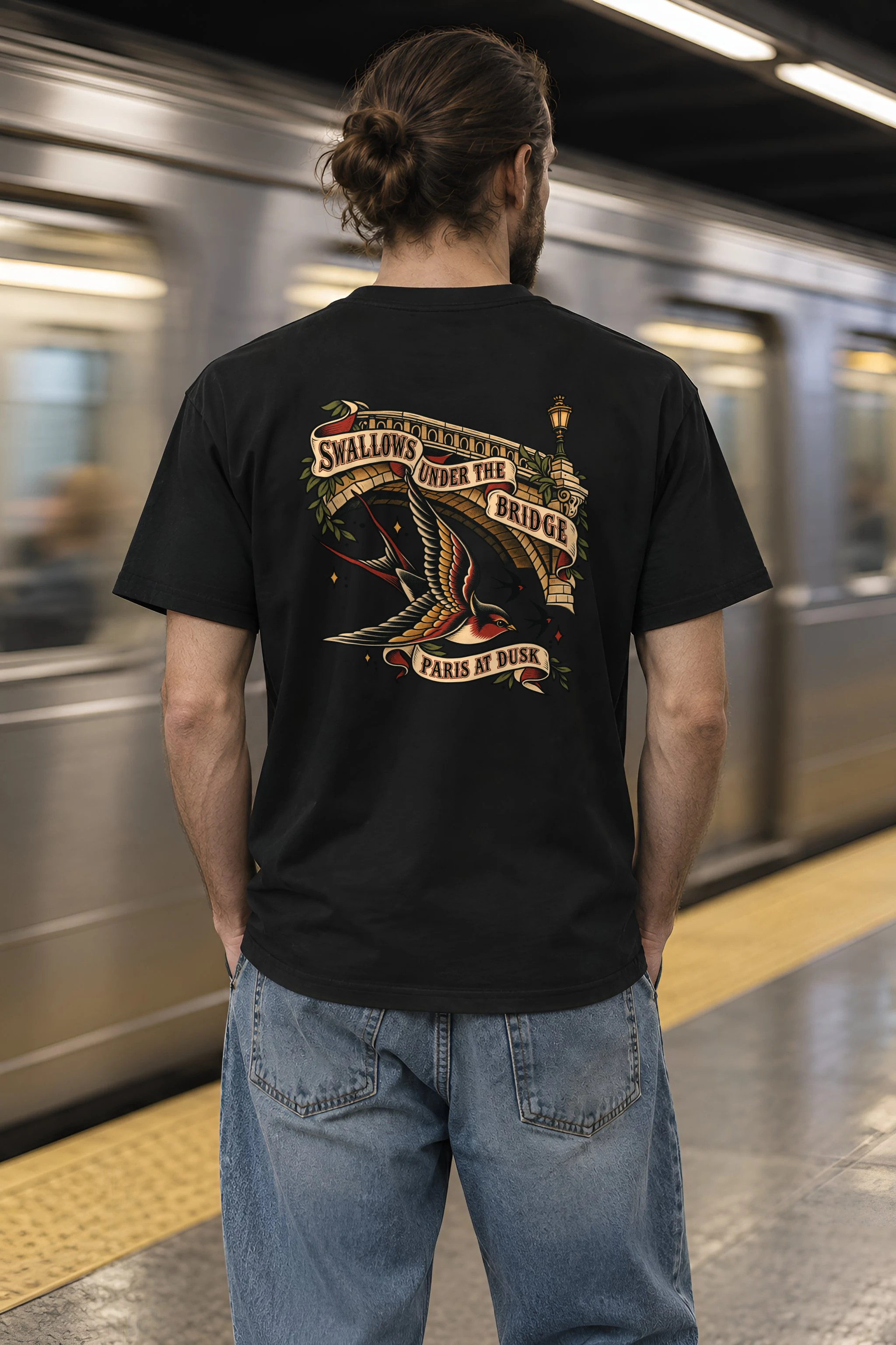 "Swallows Under The Bridge Paris At Dusk" Heavyweight Unisex Crewneck T-shirt