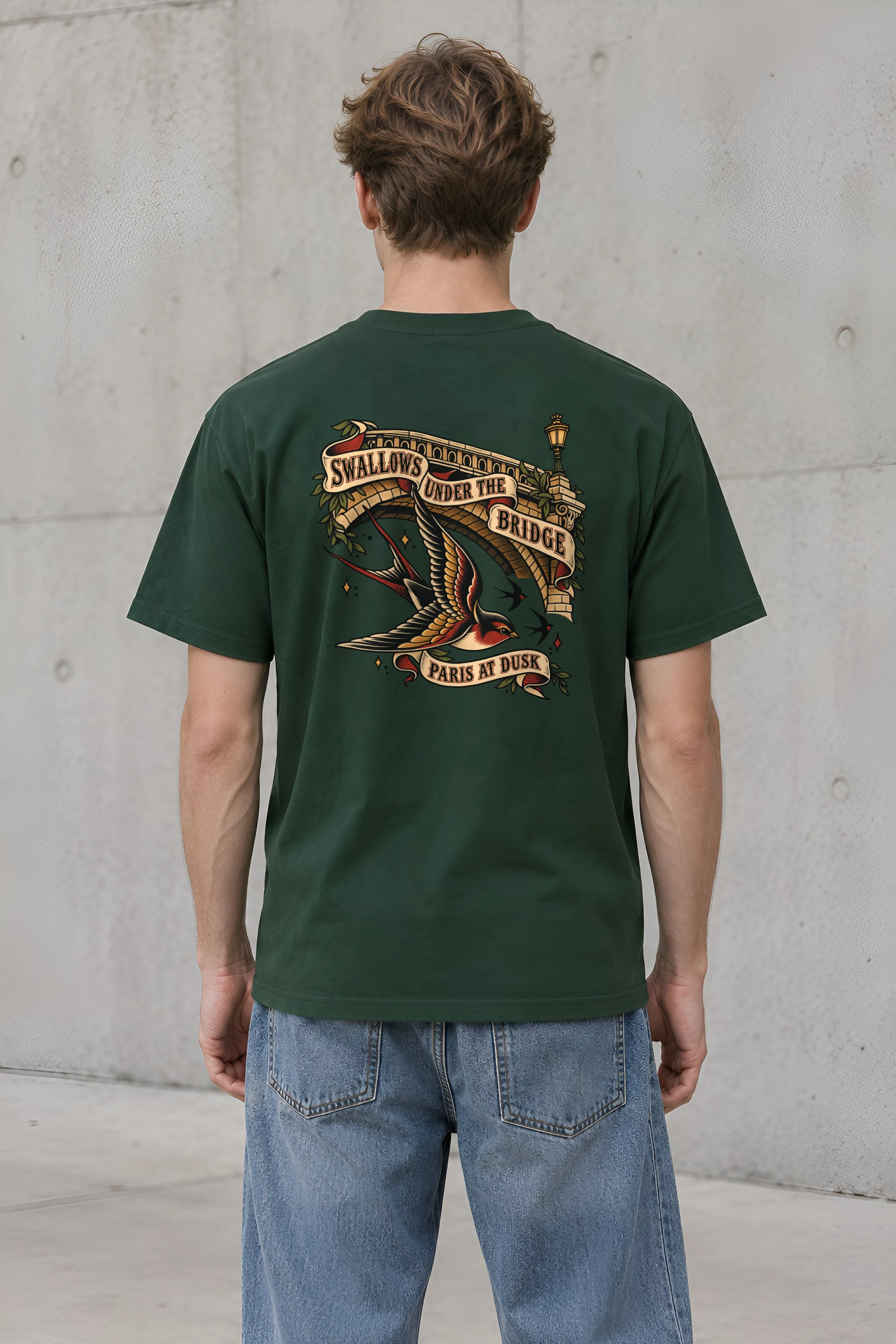 "Swallows Under The Bridge Paris At Dusk" Heavyweight Unisex Crewneck T-shirt