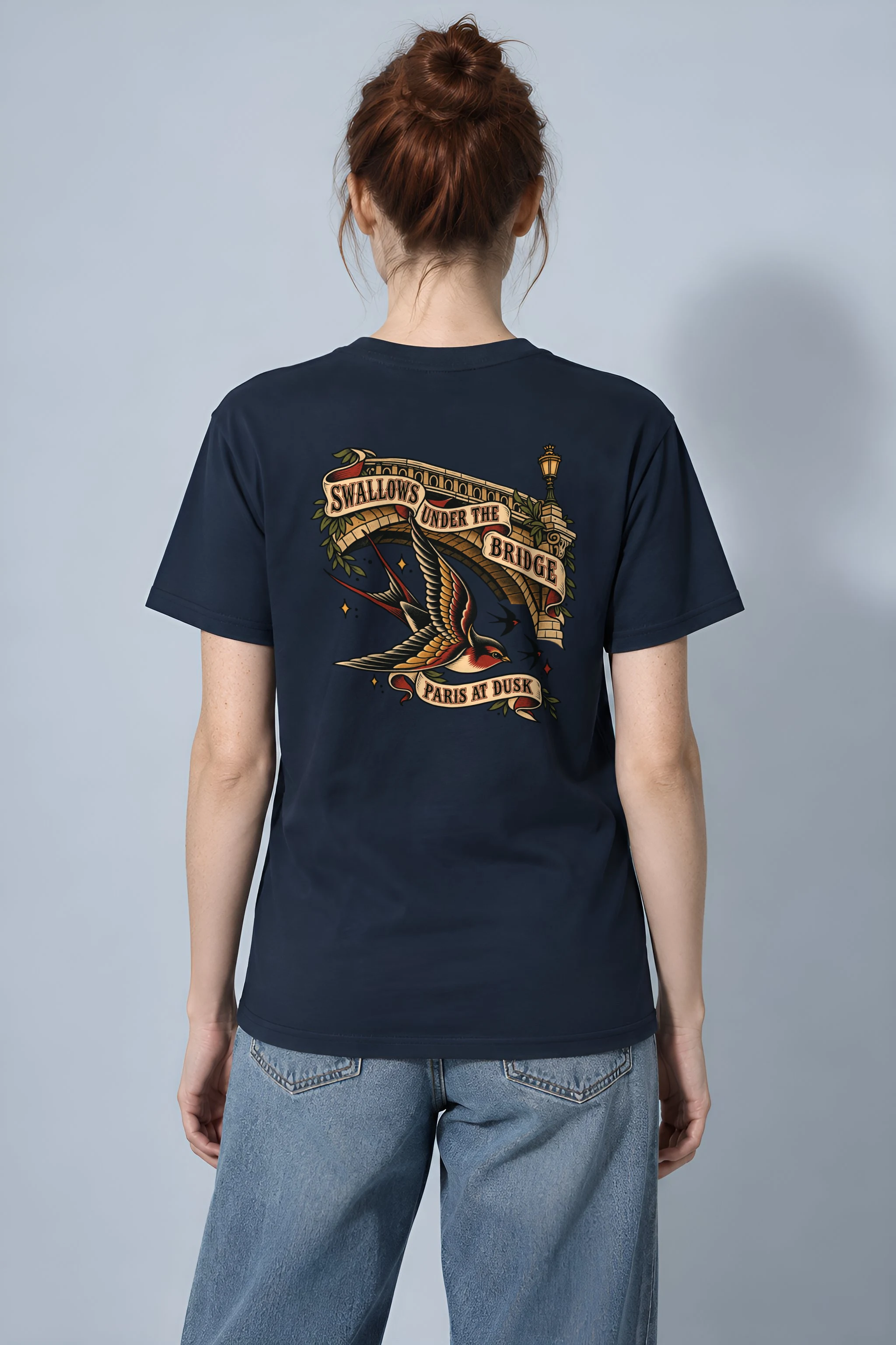 "Swallows Under The Bridge Paris At Dusk" Heavyweight Unisex Crewneck T-shirt
