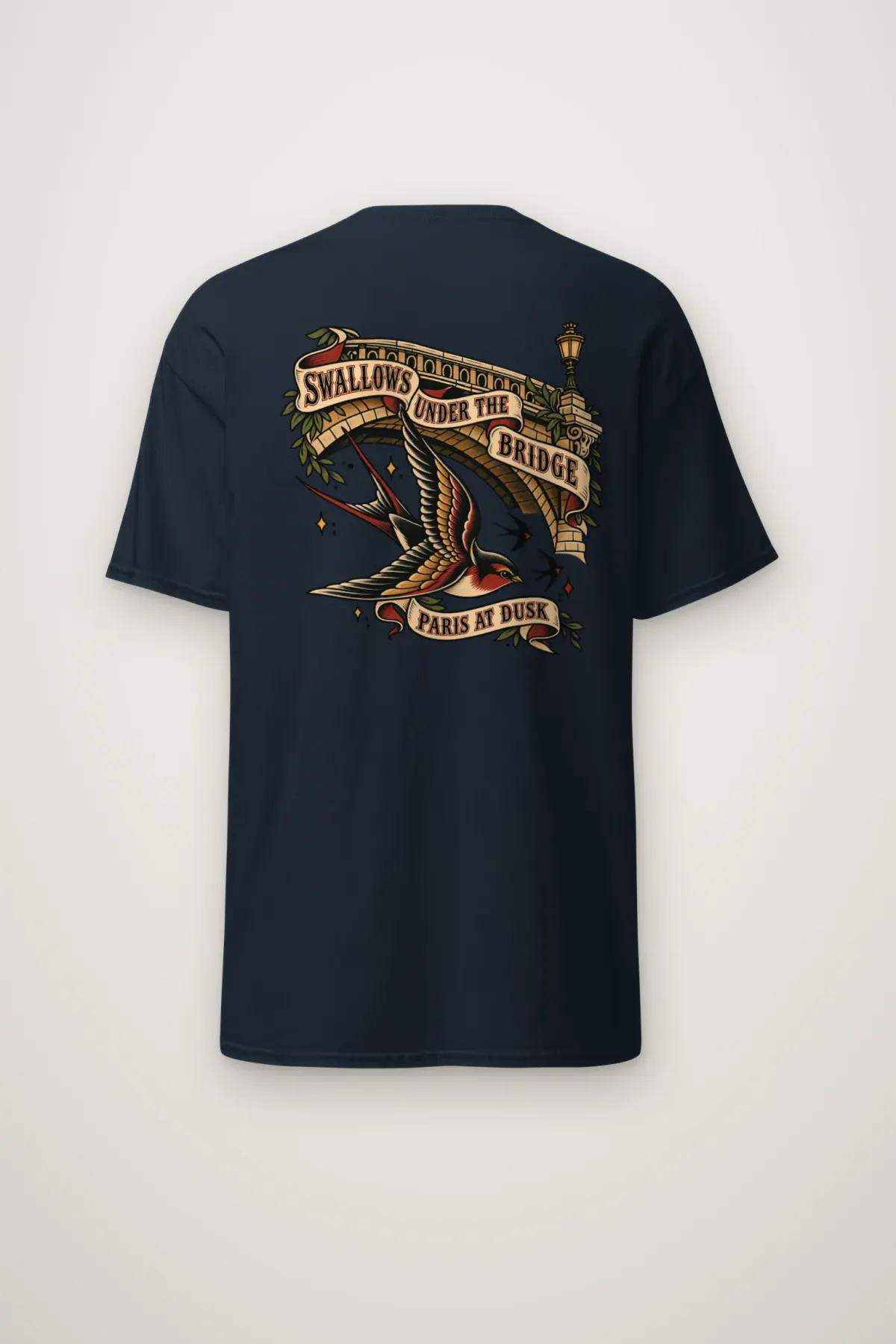 "Swallows Under The Bridge Paris At Dusk" Heavyweight Unisex Crewneck T-shirt