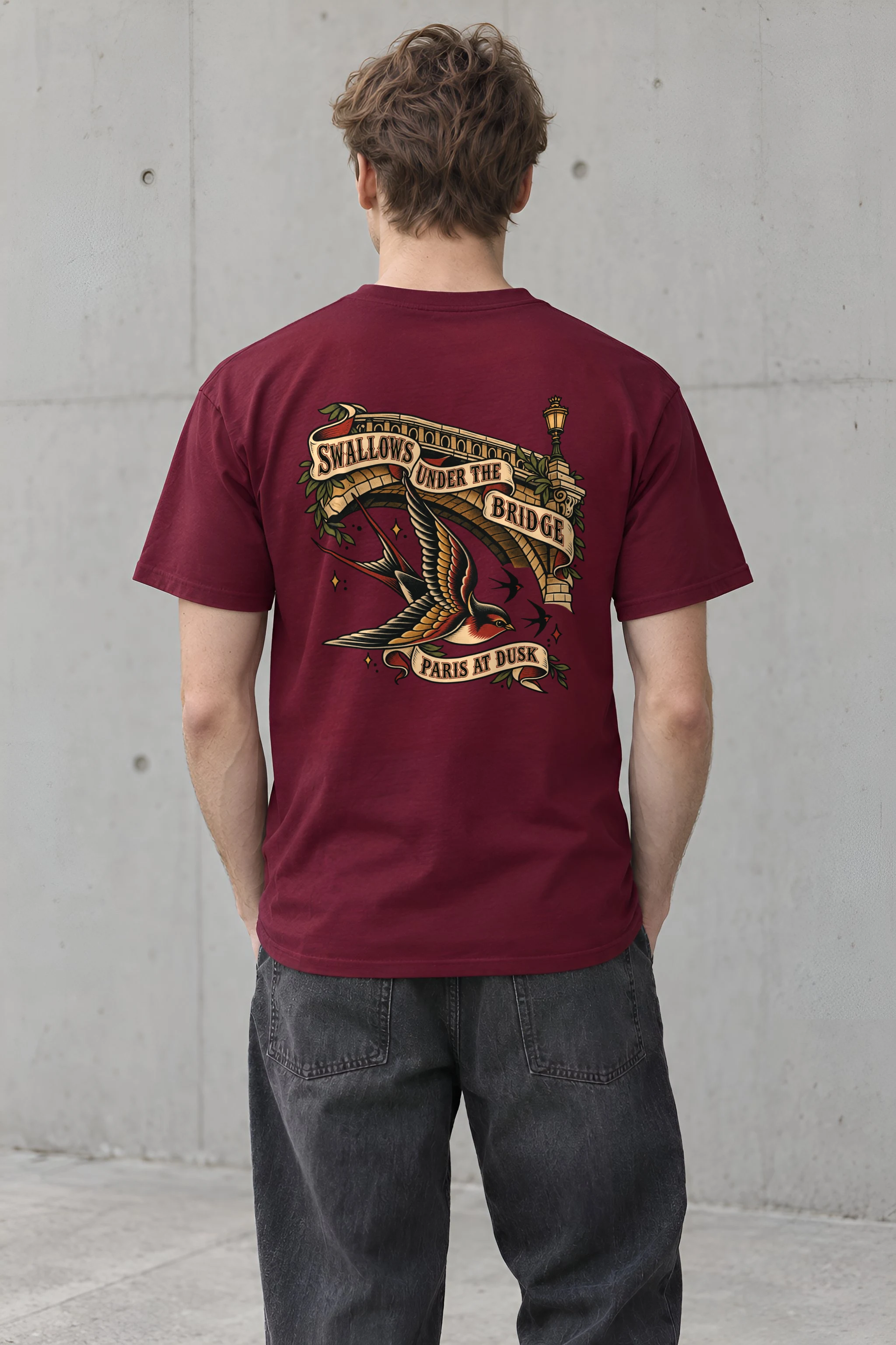 "Swallows Under The Bridge Paris At Dusk" Heavyweight Unisex Crewneck T-shirt