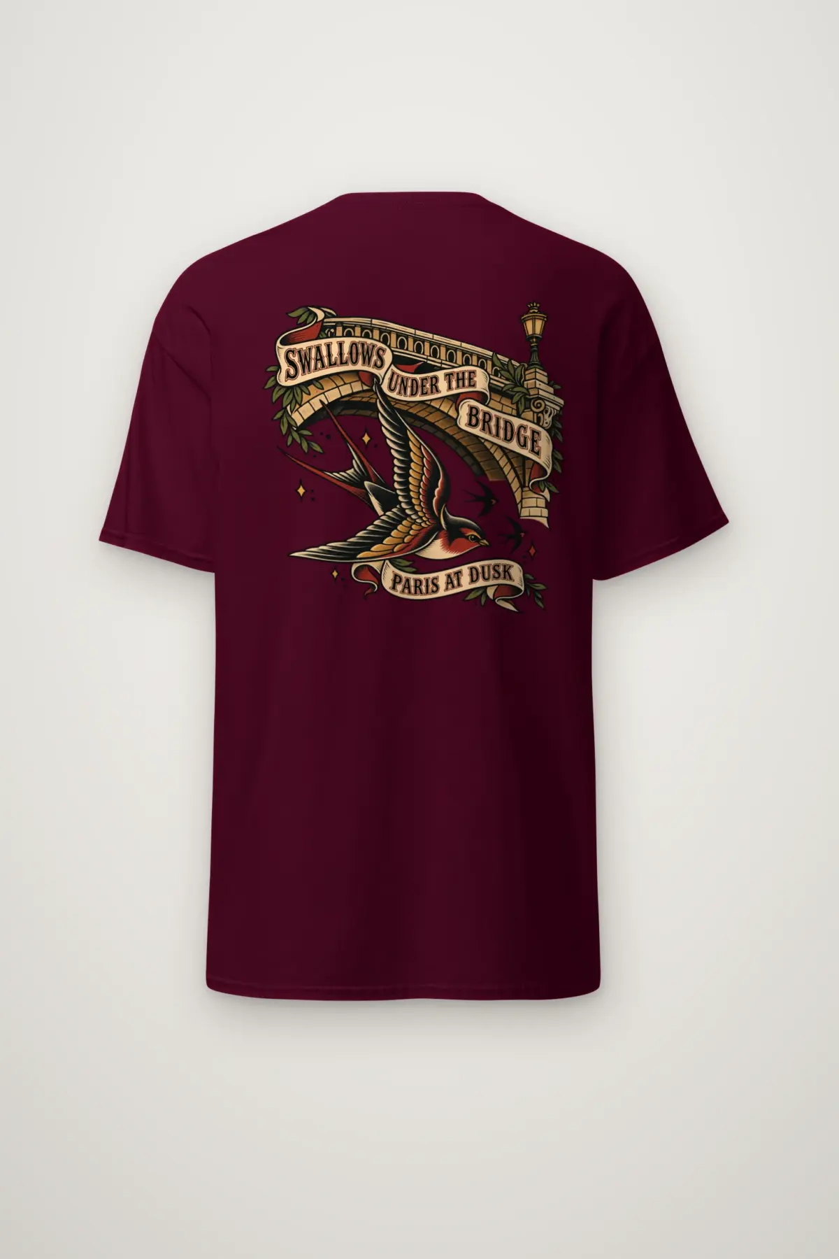 "Swallows Under The Bridge Paris At Dusk" Heavyweight Unisex Crewneck T-shirt