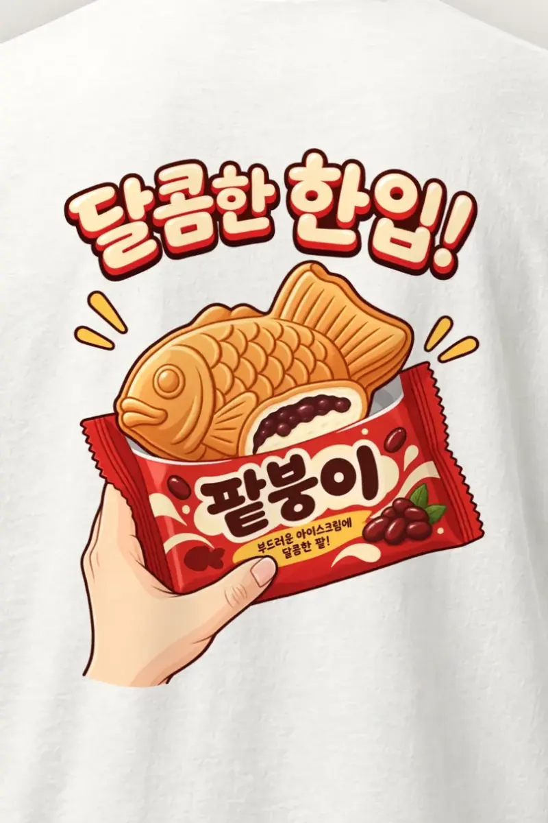 "Sweet Red Bean Bite" Heavyweight Unisex Crewneck T-shirt - the graphic up close