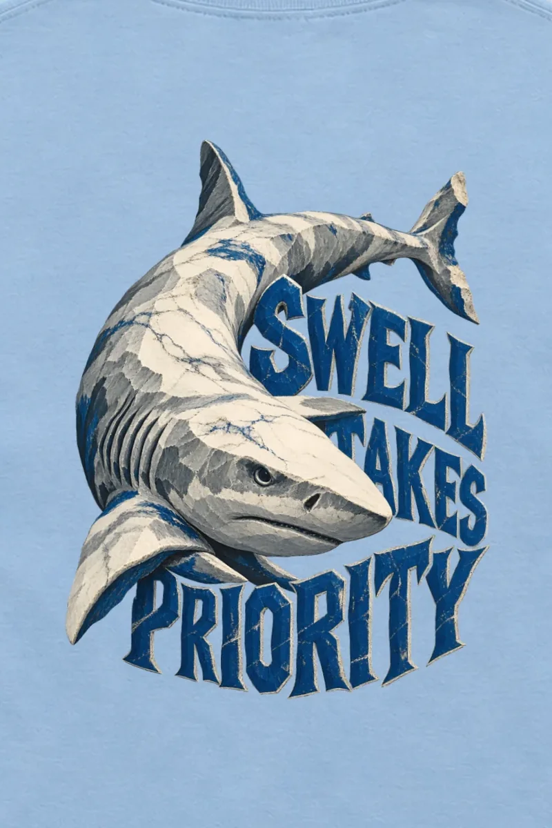 "Swell Takes Priority" Unisex Longsleeve T-shirt - the graphic up close