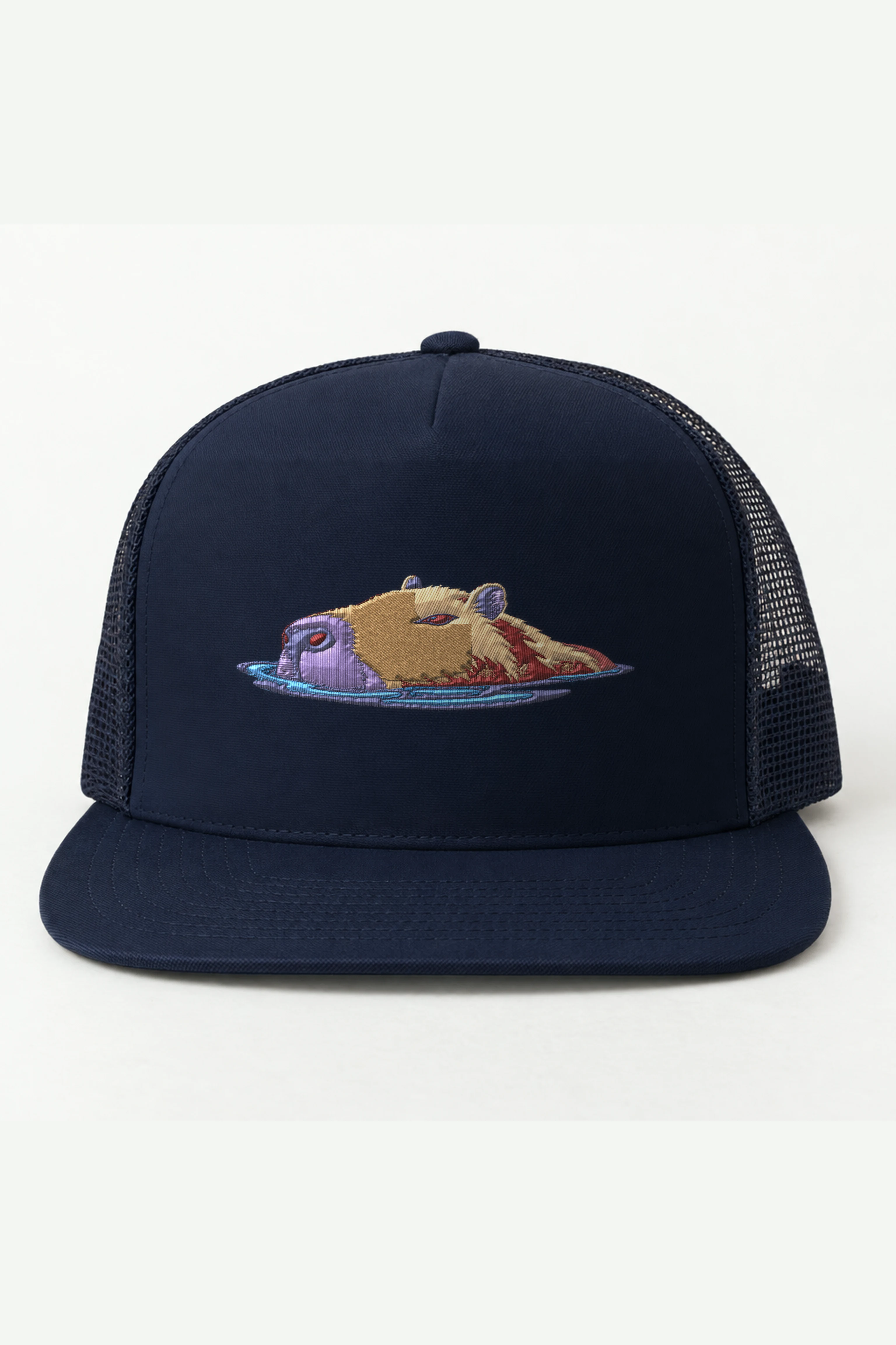 "Swimming Capybara" 5 Panel Trucker Cap · Embroidered