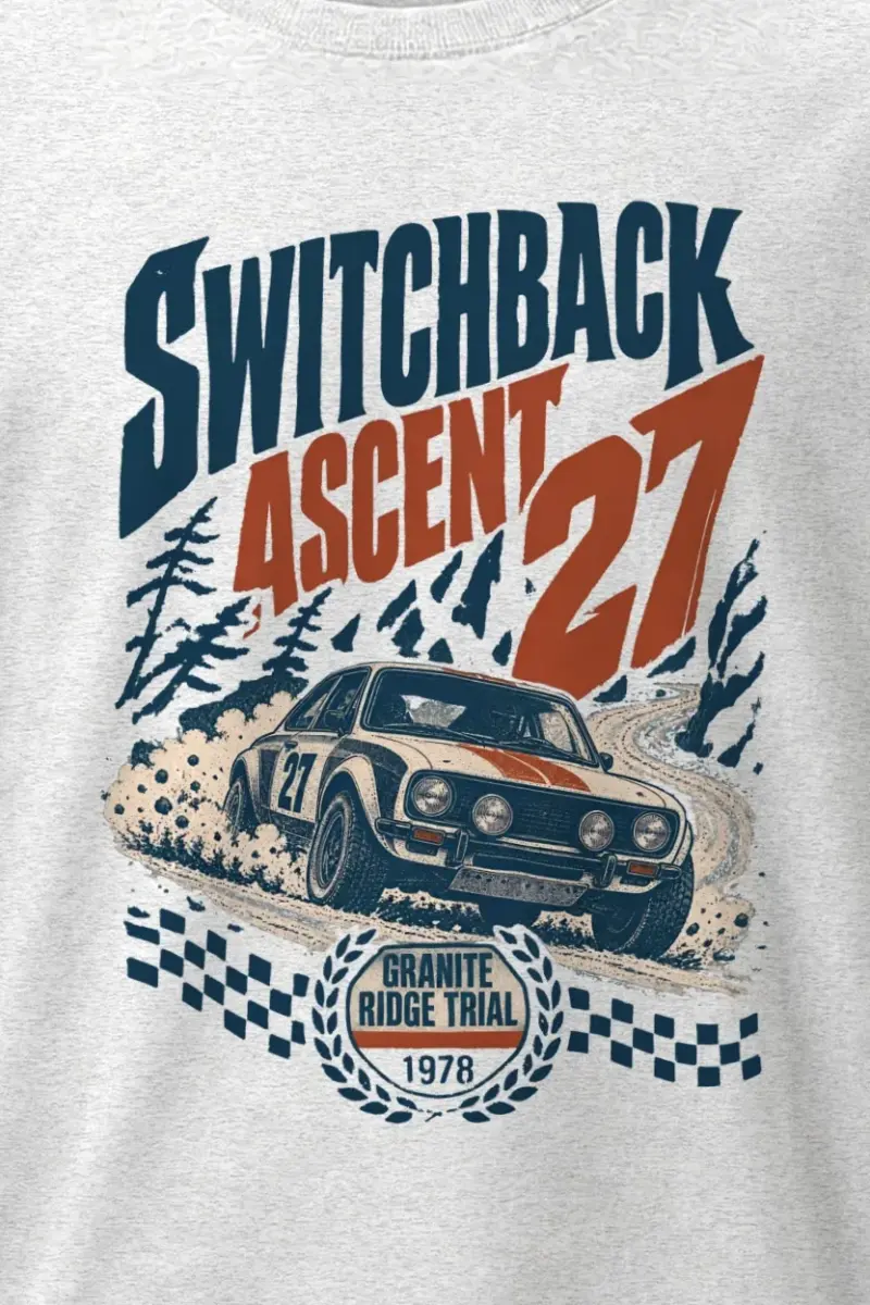 "Switchback Ascent" Heavyweight Unisex Crewneck T-shirt - the graphic up close