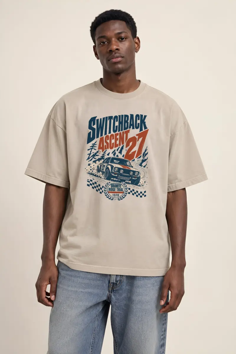 "Switchback Ascent" Unisex Oversized Heavyweight Crewneck T-Shirt