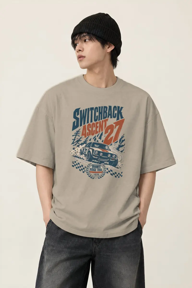"Switchback Ascent" Men's Oversized Heavyweight Crewneck T-Shirt