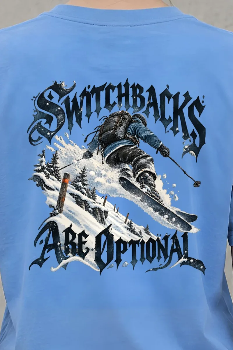 "Switchbacks Are Optional" Heavyweight Unisex Crewneck T-shirt - the graphic up close