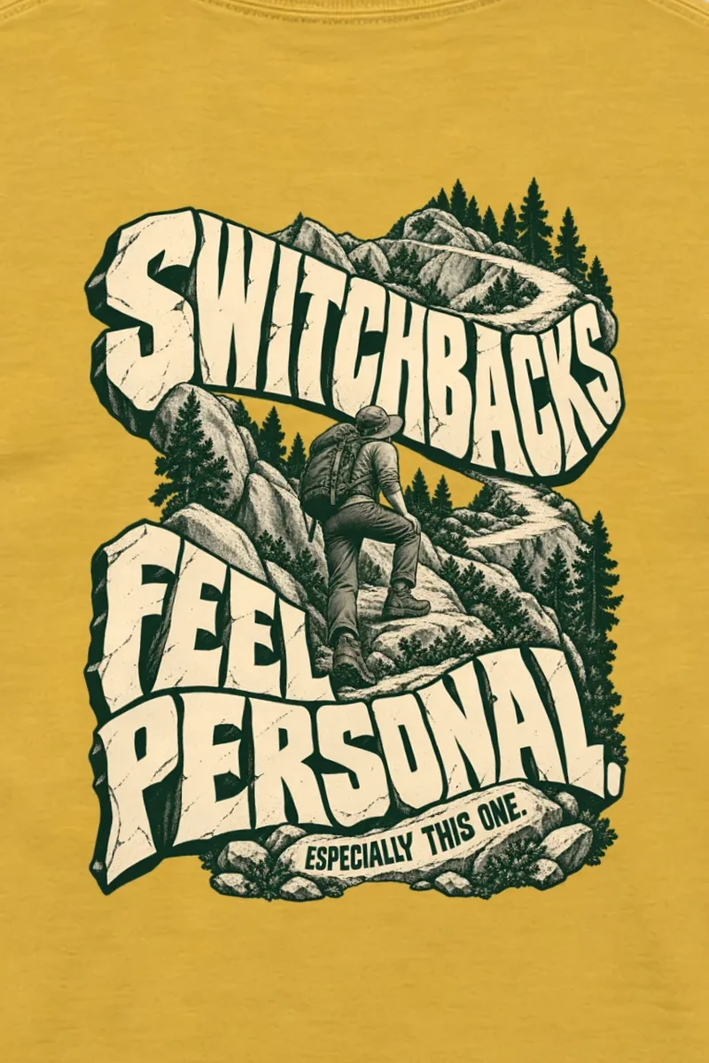 "Switchbacks Feel Personal" Unisex Longsleeve T-shirt - the graphic up close