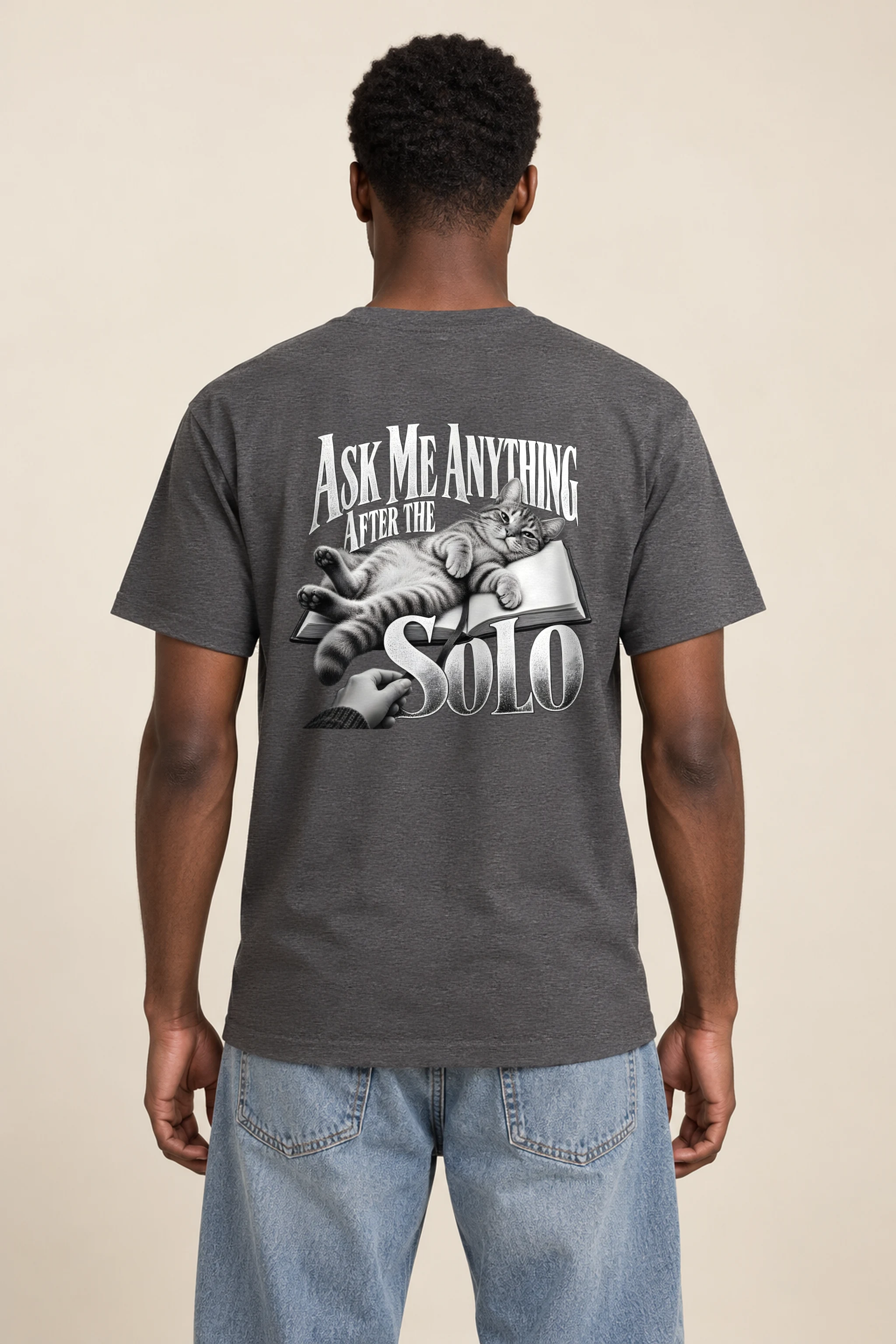 "Tabby Cat on Open Book" Heavyweight Unisex Crewneck T-shirt