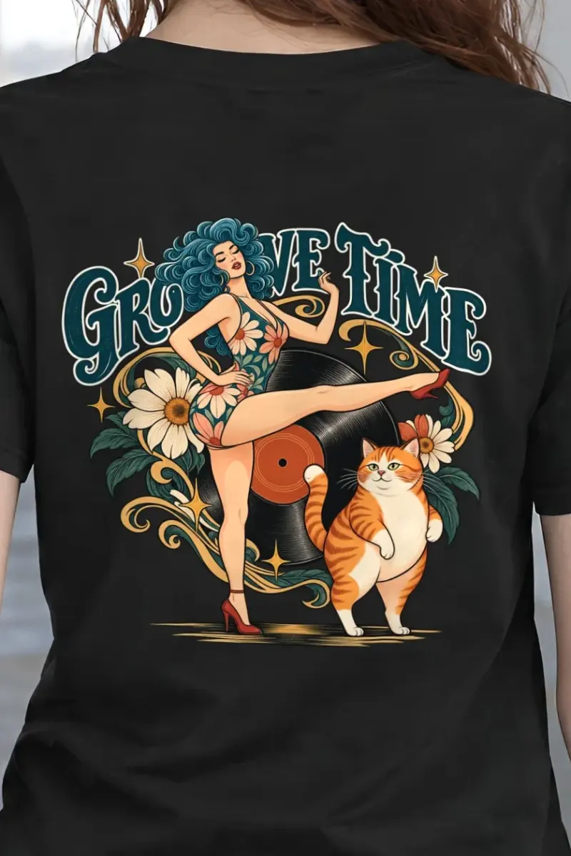 "Groove Time" Heavyweight Unisex Crewneck T-shirt - the graphic up close