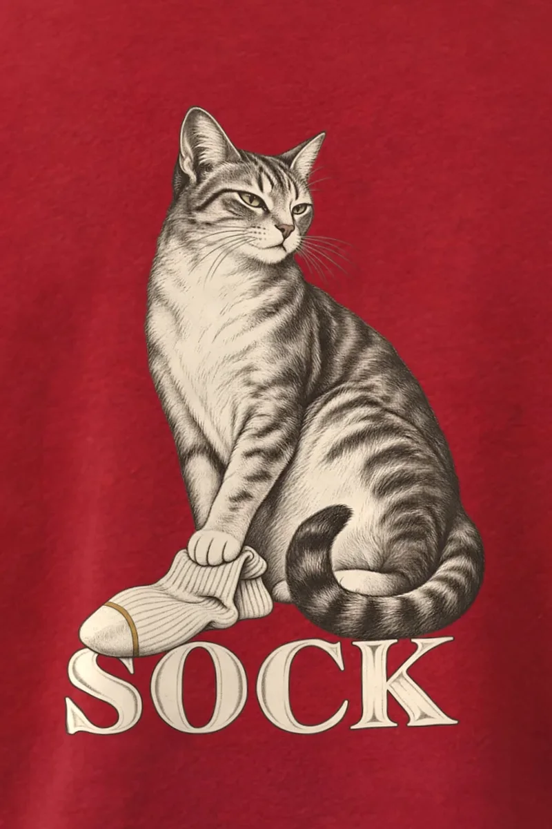 "Tabby With Sock" 1 Crewneck Sweatshirt - the graphic up close