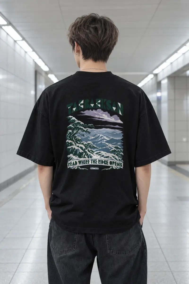 "Taebaeksan Read Where the Ridge Opens" Men's Oversized Heavyweight Crewneck T-Shirt