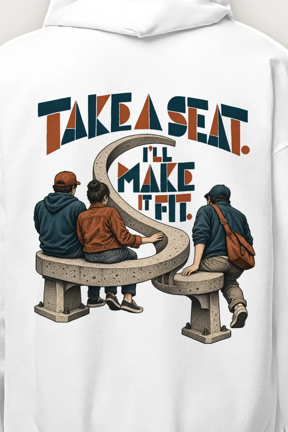 "Take a Seat, I’ll Make It Fit" Heavy Blend Unisex Pullover Hoodie - the graphic up close