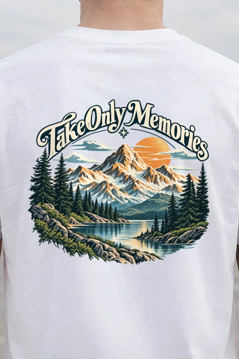 "Take Only Memories" Heavyweight Unisex Crewneck T-shirt - the graphic up close