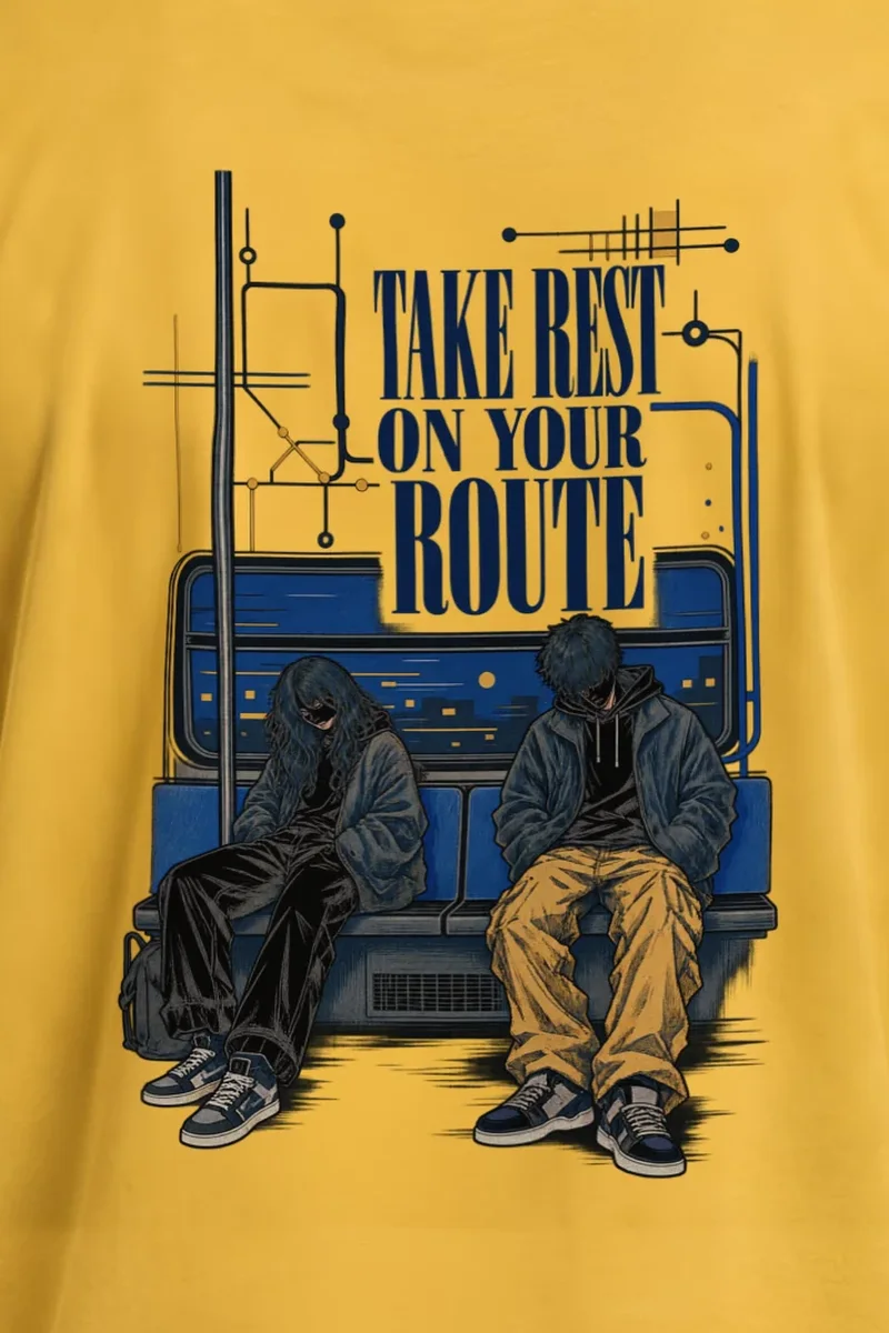 "Take Rest Route" Unisex Longsleeve T-shirt - the graphic up close