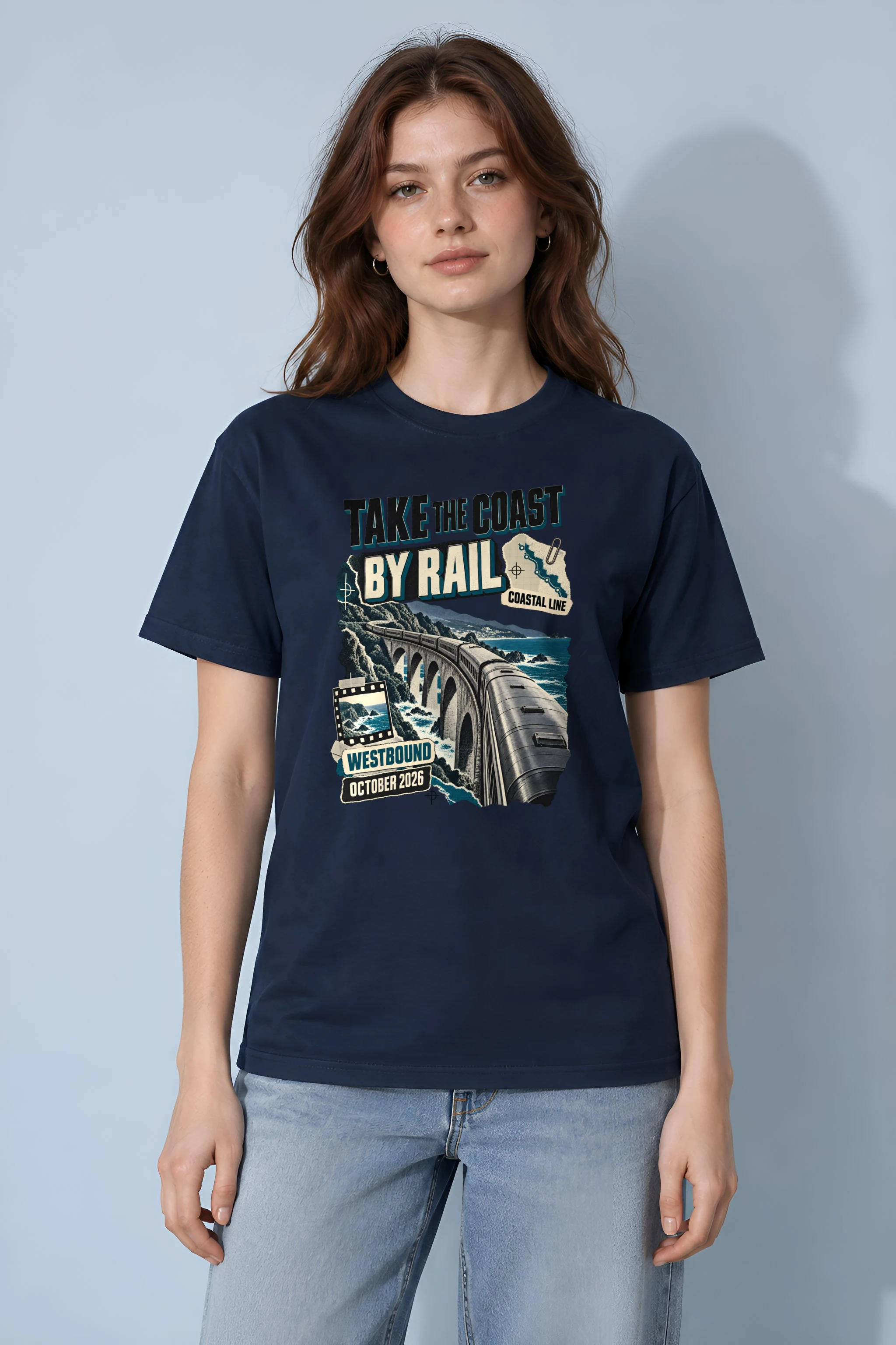 "Take the Coast by Rail" Heavyweight Unisex Crewneck T-shirt