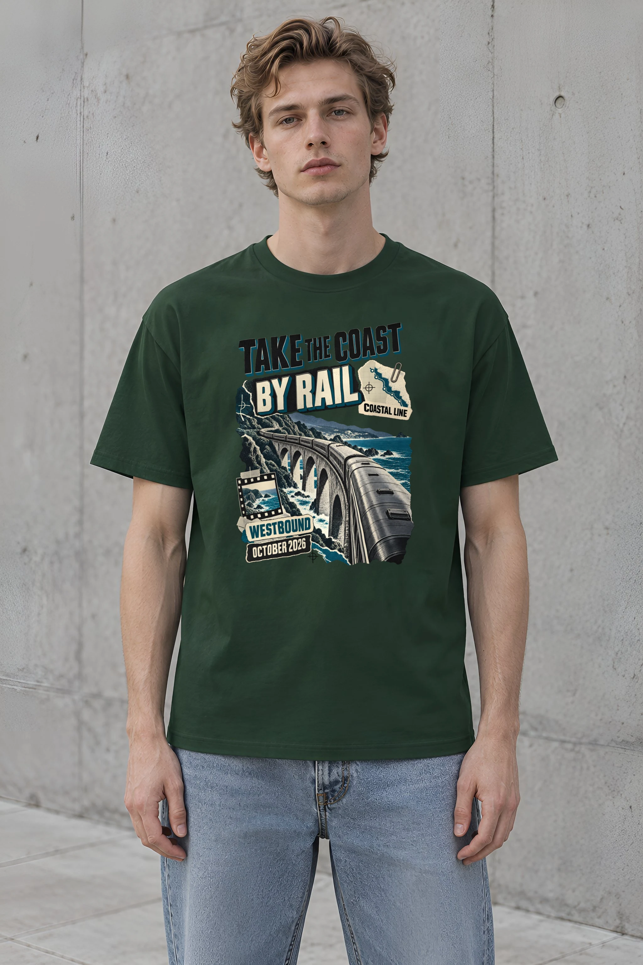 "Take the Coast by Rail" Heavyweight Unisex Crewneck T-shirt