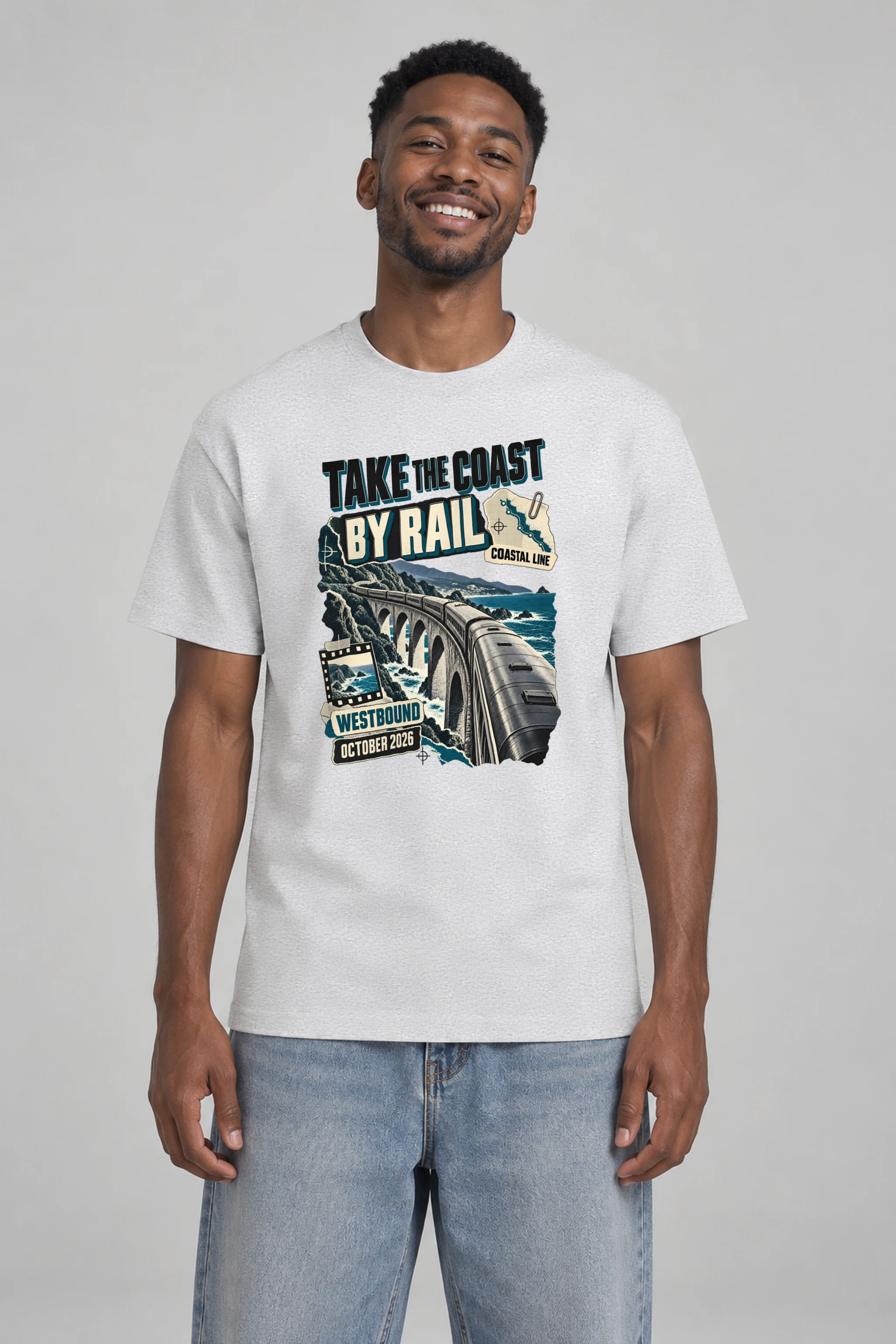 "Take the Coast by Rail" Heavyweight Unisex Crewneck T-shirt