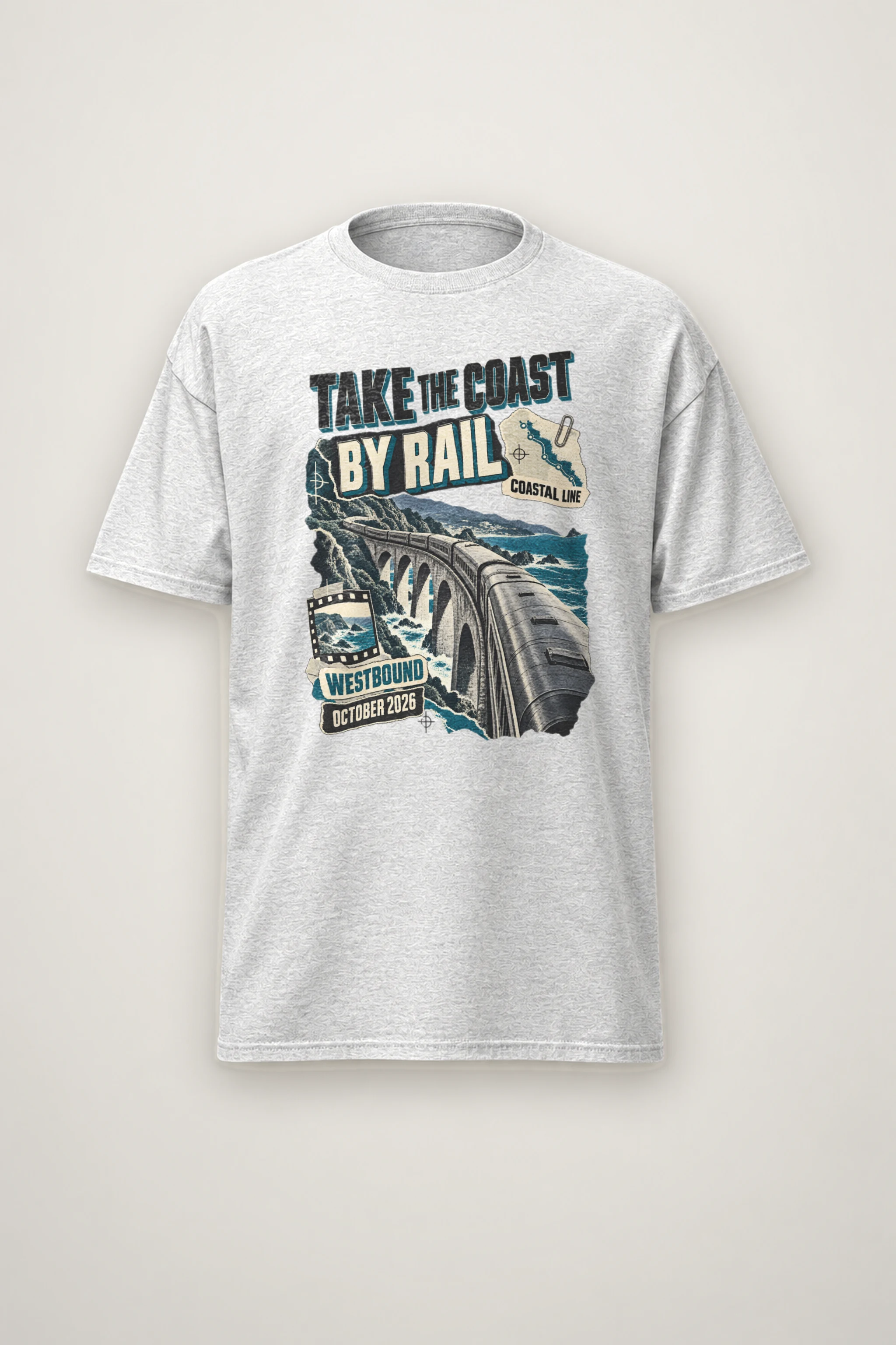 "Take the Coast by Rail" Heavyweight Unisex Crewneck T-shirt