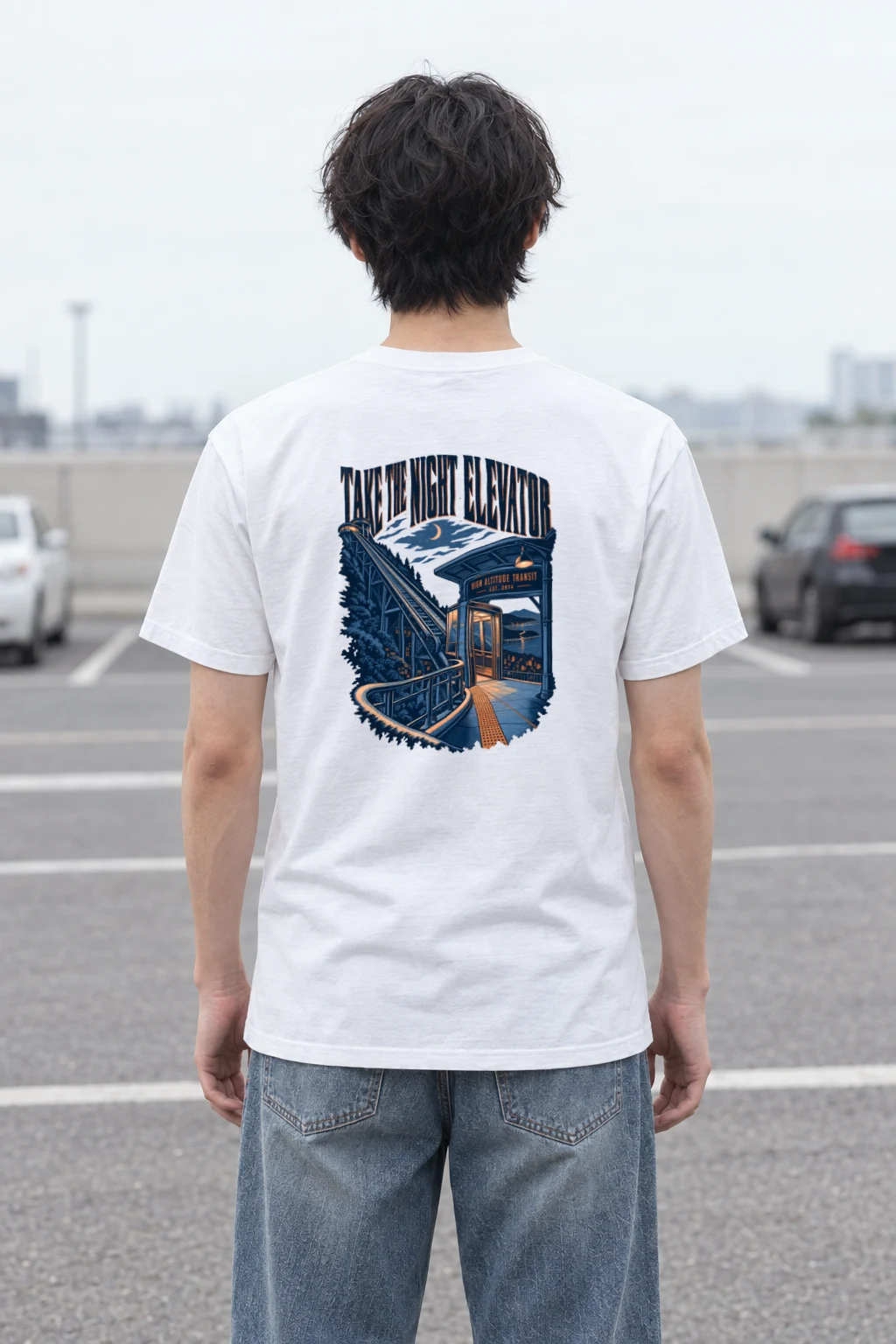 "Take the Night Elevator" Heavyweight Unisex Crewneck T-shirt