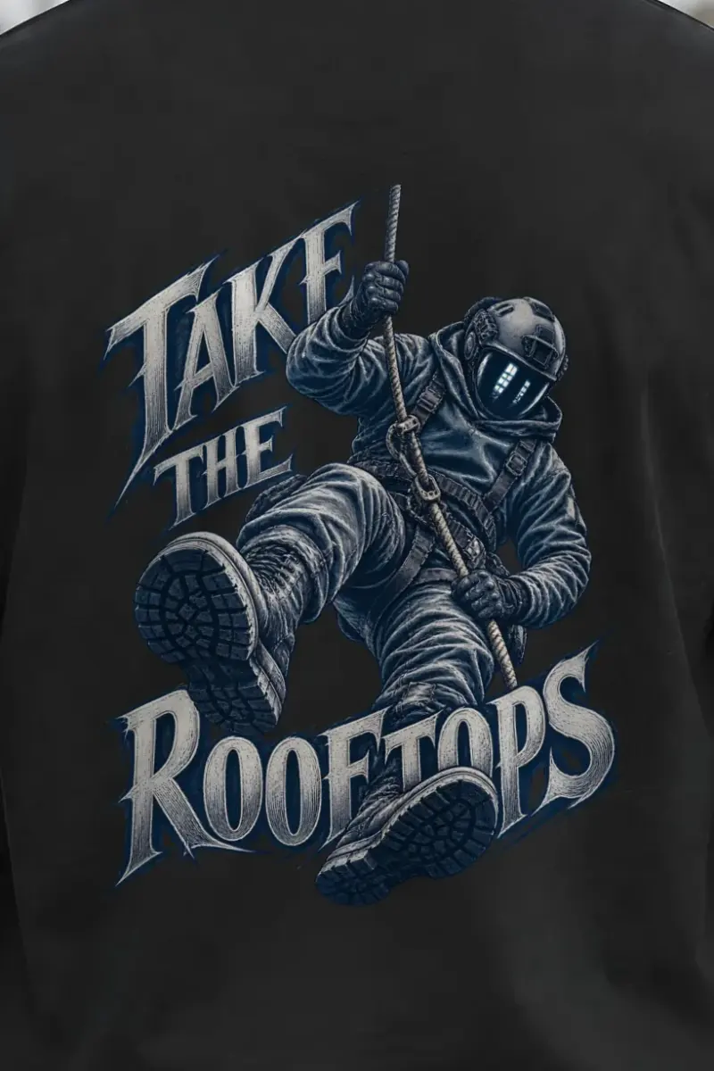 "Take the Rooftops" Unisex Longsleeve T-shirt - the graphic up close