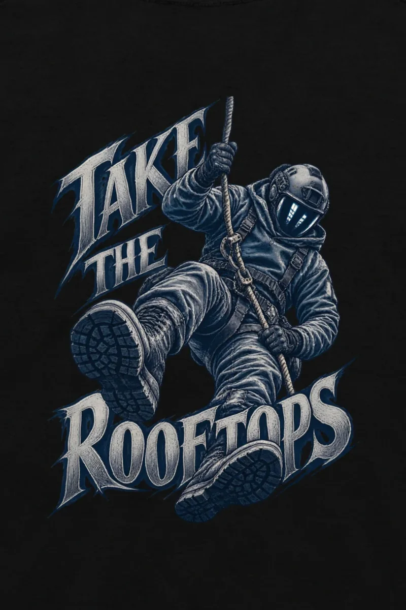 "Take the Rooftops" Unisex Longsleeve T-shirt - the graphic up close