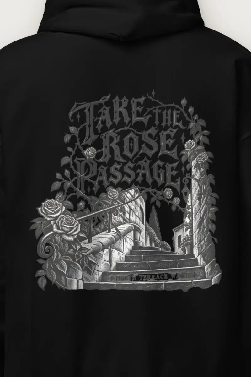 "Take the Rose Passage" Heavy Blend Unisex Pullover Hoodie - the graphic up close