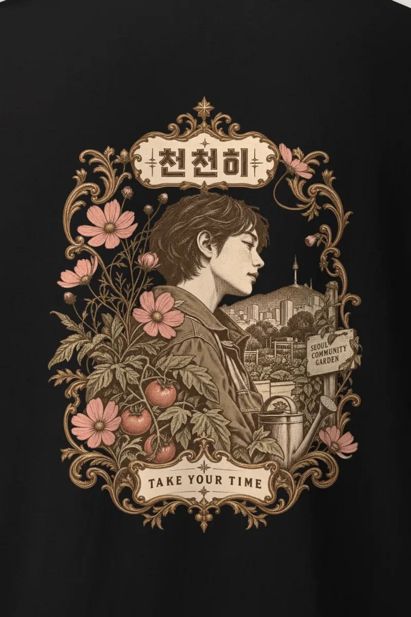 "Take Your Time" Heavyweight Unisex Crewneck T-shirt - the graphic up close