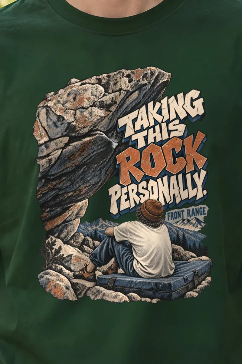 "Taking This Rock Personally" Heavyweight Unisex Crewneck T-shirt - the graphic up close