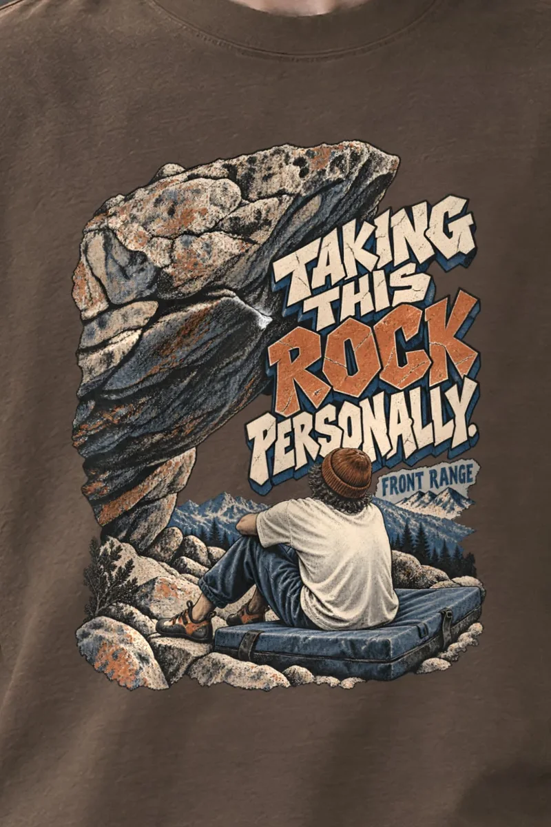"Taking This Rock Personally" Men’s Oversized Heavyweight Crewneck T-Shirt - the graphic up close