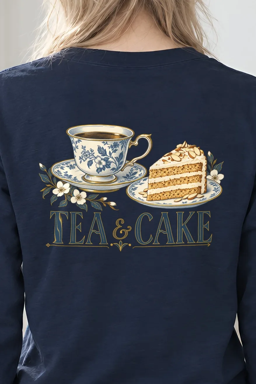 "Tea & Cake" Unisex Longsleeve T-shirt - the graphic up close