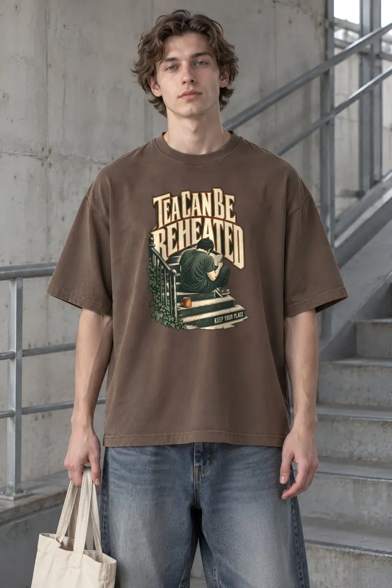 "Tea Can Be Reheated" Men's Oversized Heavyweight Crewneck T-Shirt