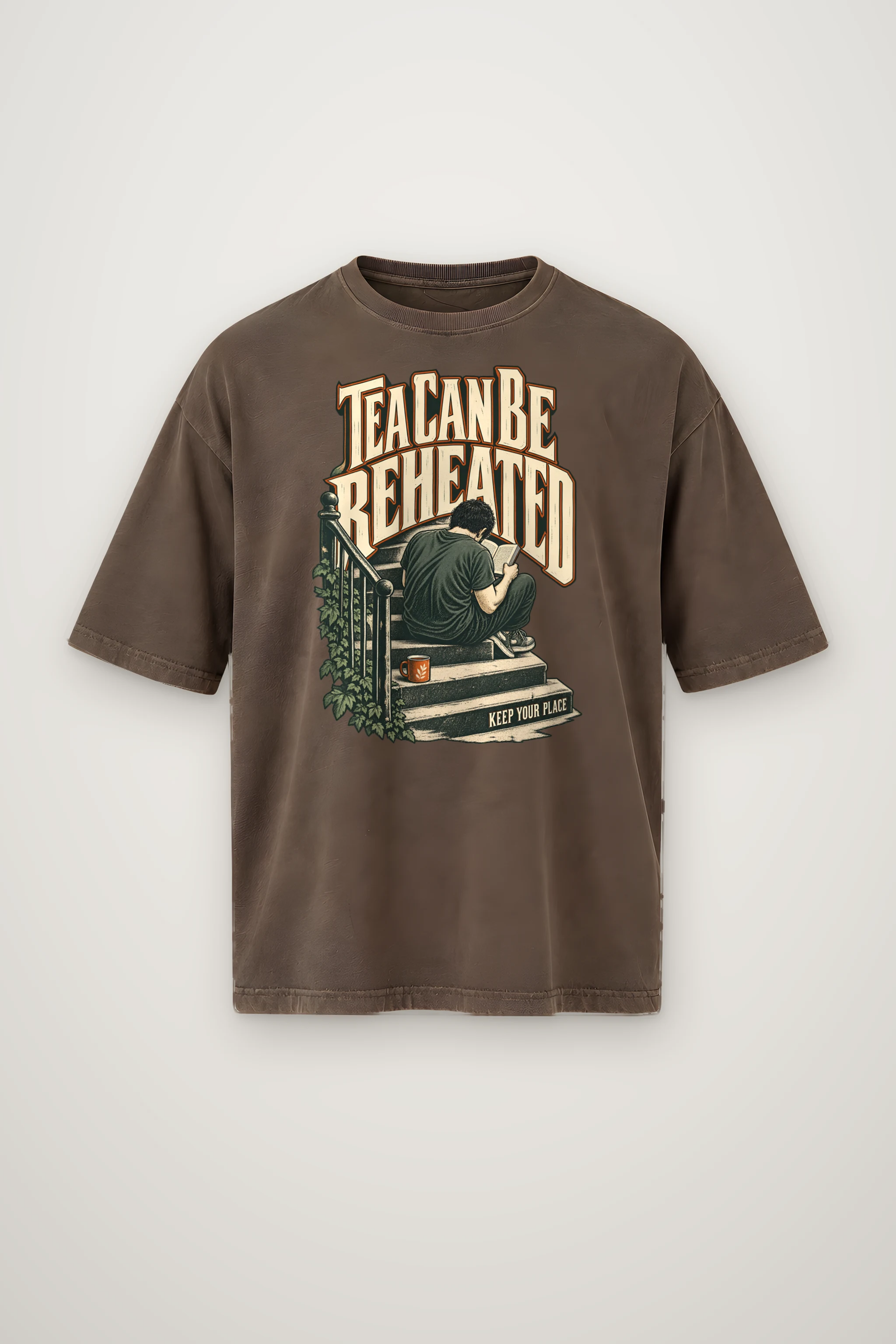 "Tea Can Be Reheated" Men's Oversized Heavyweight Crewneck T-Shirt
