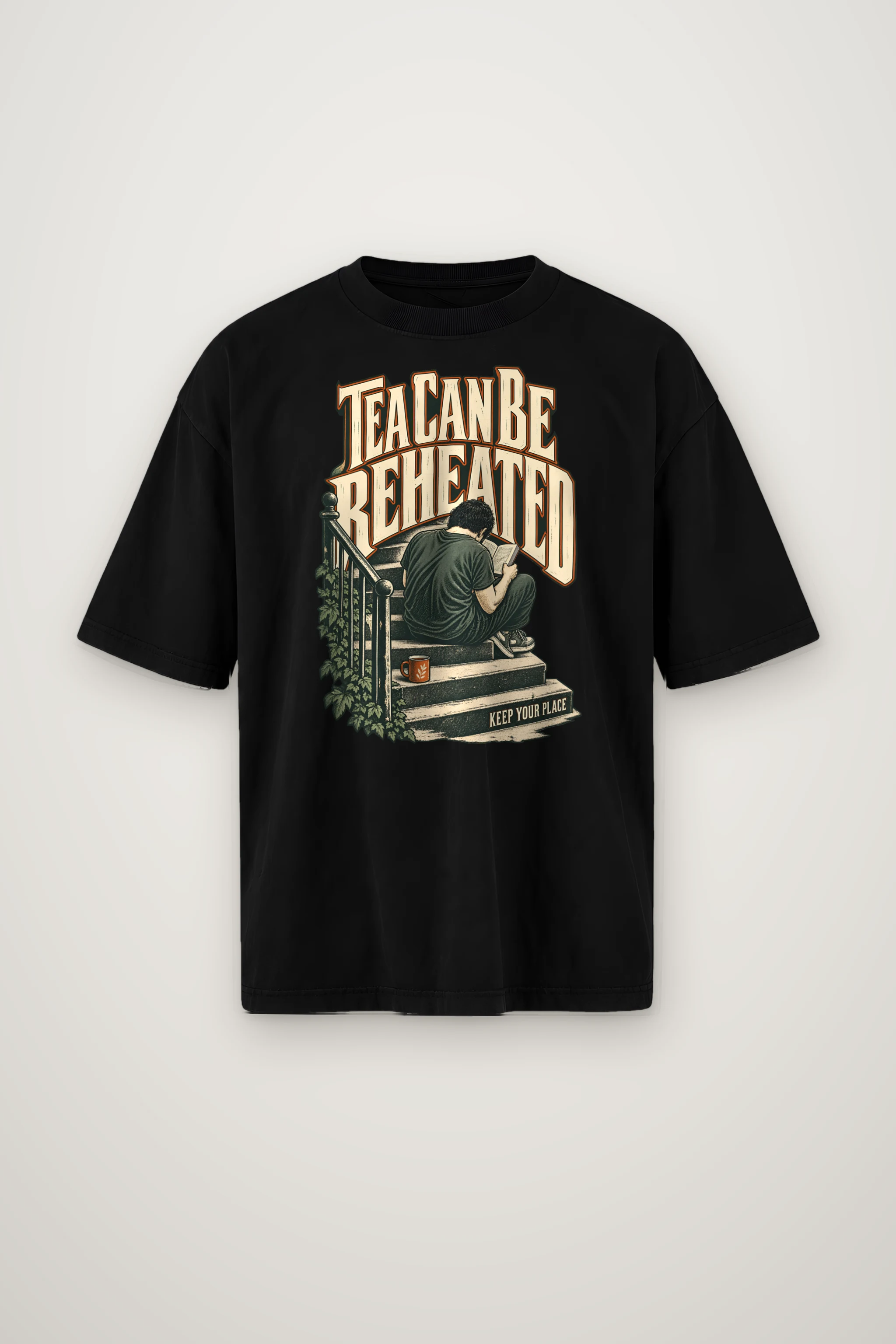 "Tea Can Be Reheated" Men's Oversized Heavyweight Crewneck T-Shirt