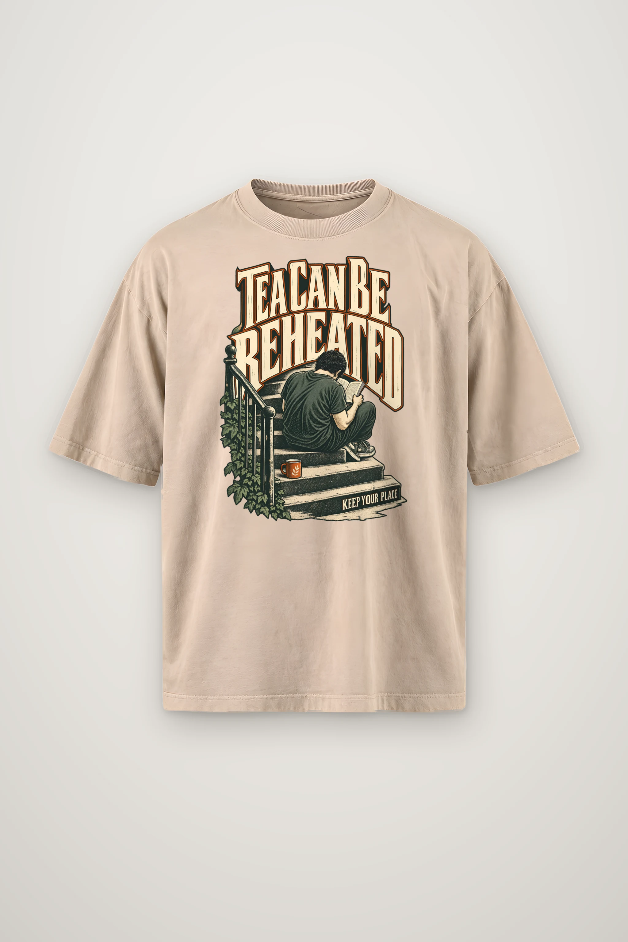 "Tea Can Be Reheated" Men's Oversized Heavyweight Crewneck T-Shirt