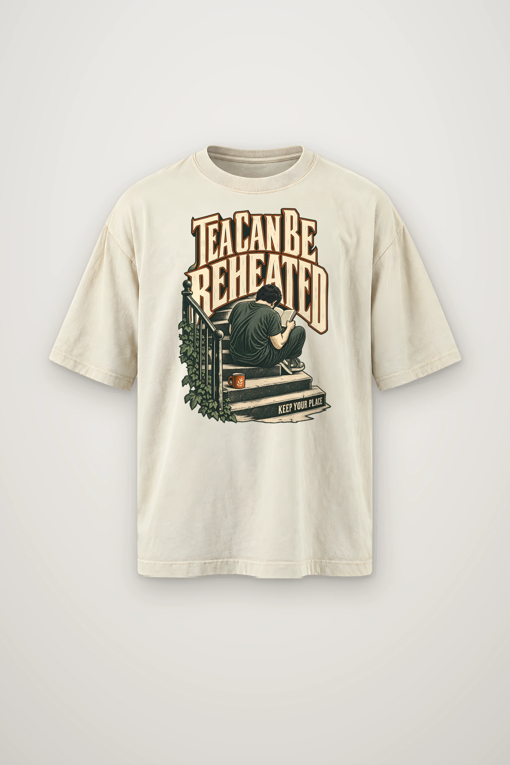 "Tea Can Be Reheated" Men's Oversized Heavyweight Crewneck T-Shirt