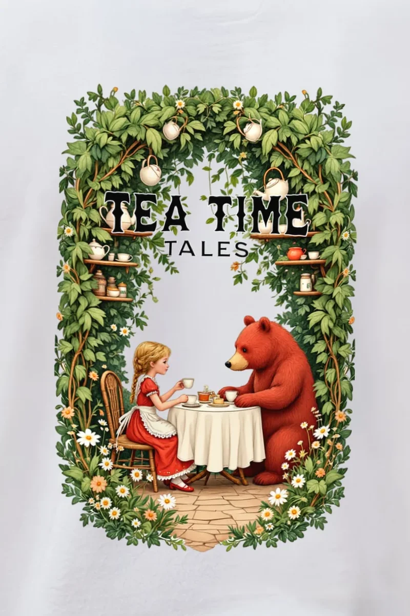 "Tea Time Tales" 1 Crewneck Sweatshirt - the graphic up close