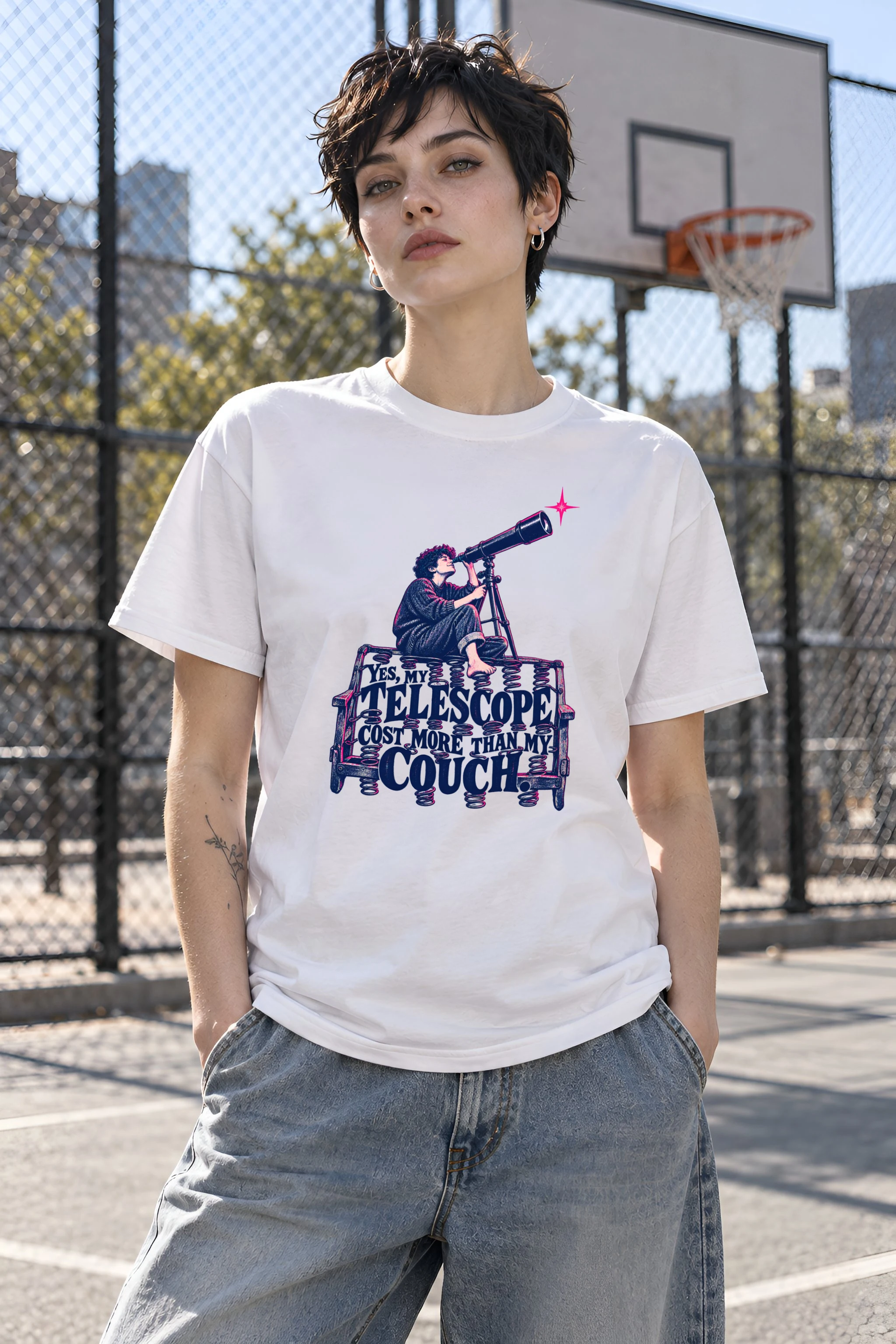 "Telescope Cost More Than Couch" Heavyweight Unisex Crewneck T-shirt