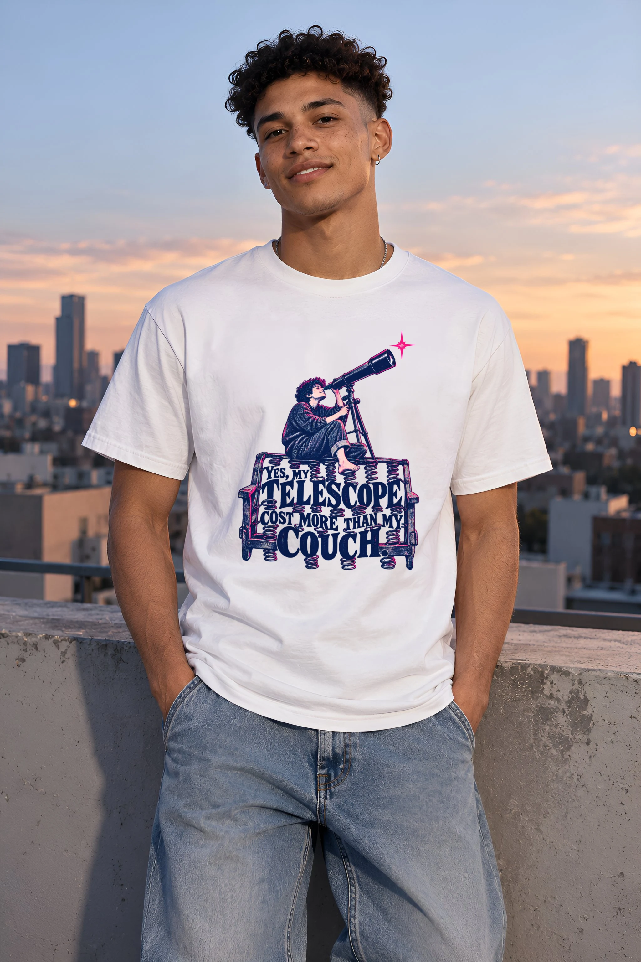 "Telescope Cost More Than Couch" Heavyweight Unisex Crewneck T-shirt