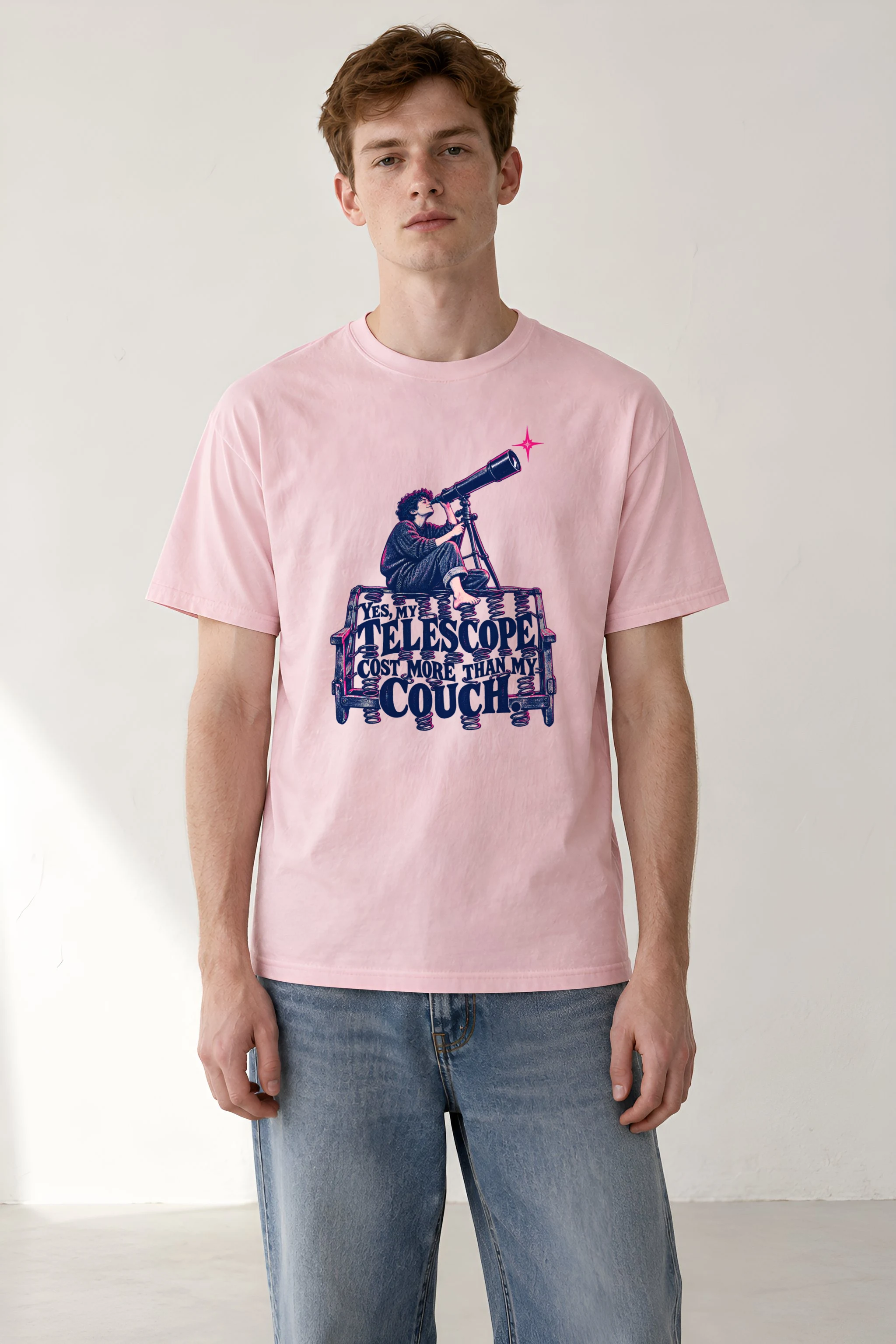 "Telescope Cost More Than Couch" Heavyweight Unisex Crewneck T-shirt