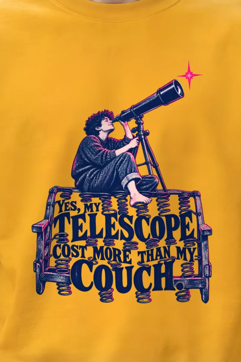 "Telescope Cost More Than My Couch" Unisex Crewneck Sweatshirt - the graphic up close
